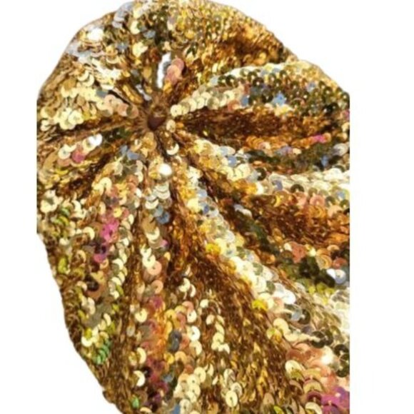 Glamorous Luxury Beaded Sequins Sequined Embellished Gold Metallic Hat Beret New - Picture 12 of 12